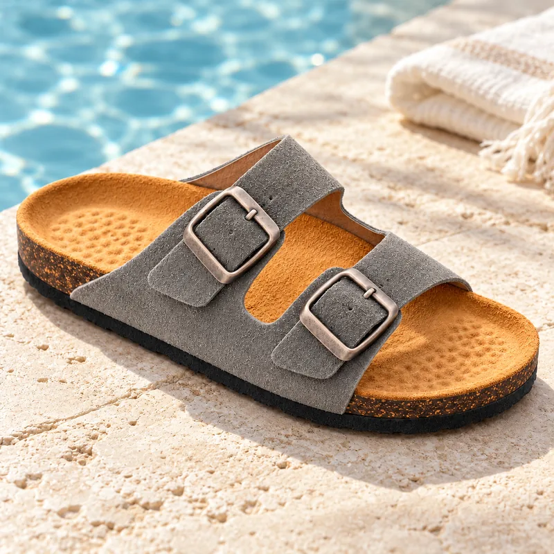 Deux brides en daim, coloris Gris, en situation