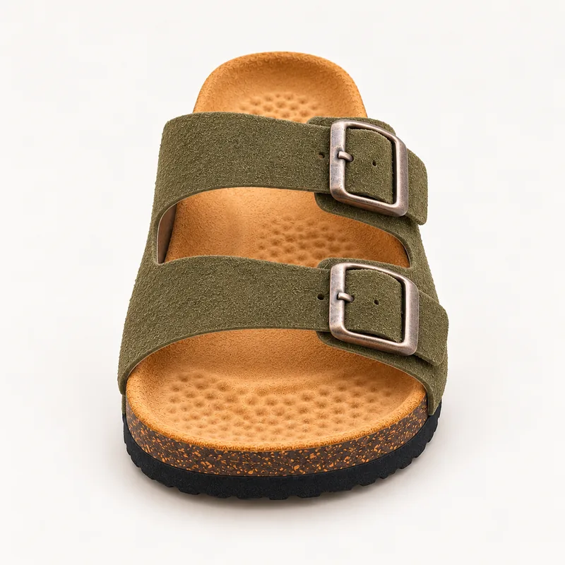 Deux brides en daim, coloris Kaki, vue de face