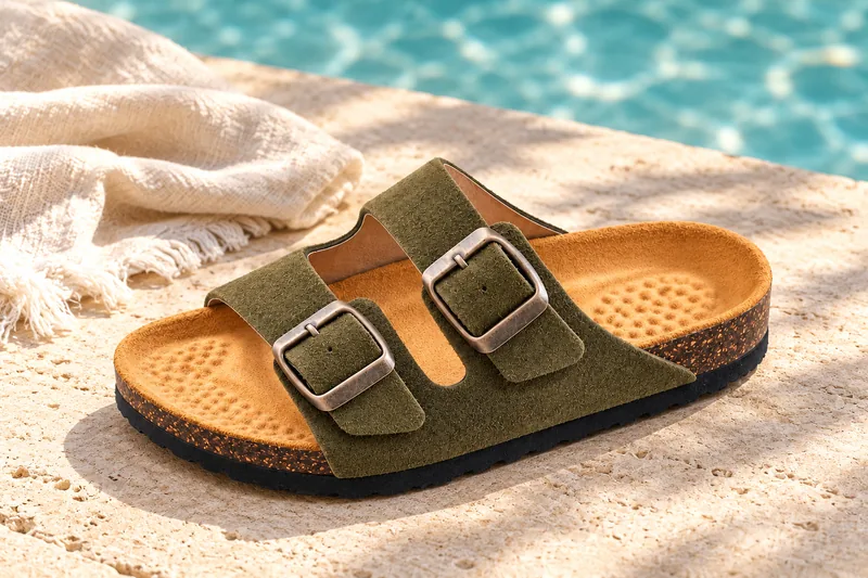 Deux brides en daim, coloris Kaki, en situation