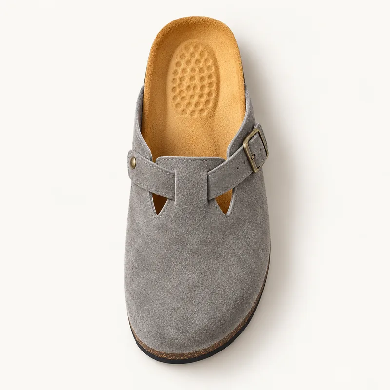 Mule fermée en daim, coloris Gris, vue de dessus