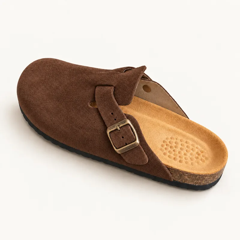 Mule fermée en daim, coloris Marron, vue de trois quarts