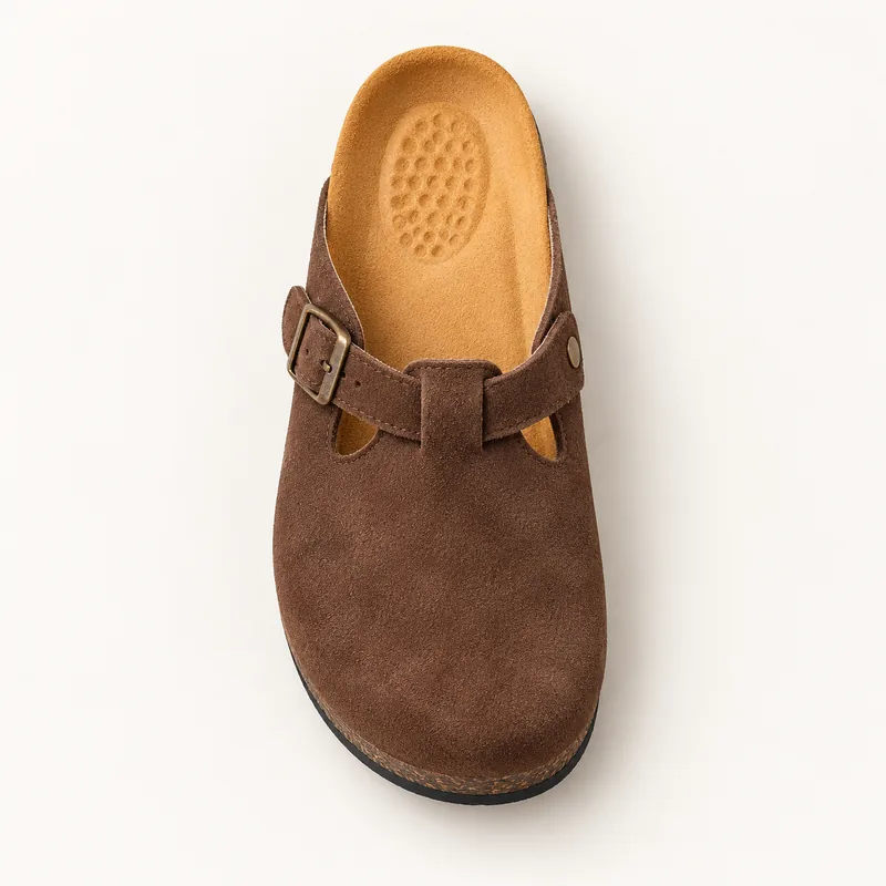 Mule fermée en daim, coloris Marron, vue de dessus