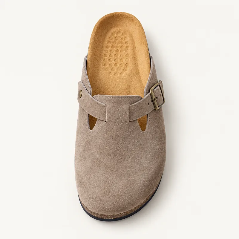 Mule fermée en daim, coloris Taupe, vue de dessus