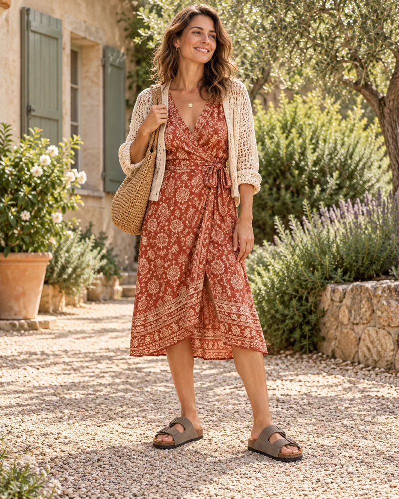 Deux brides en daim, coloris Taupe, silhouette boheme femme